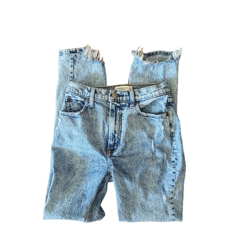 Abercrombie & Fitch the 90s Skinny High Rise distressed stone wash jeans W26 L30 - Picture 9 of 11